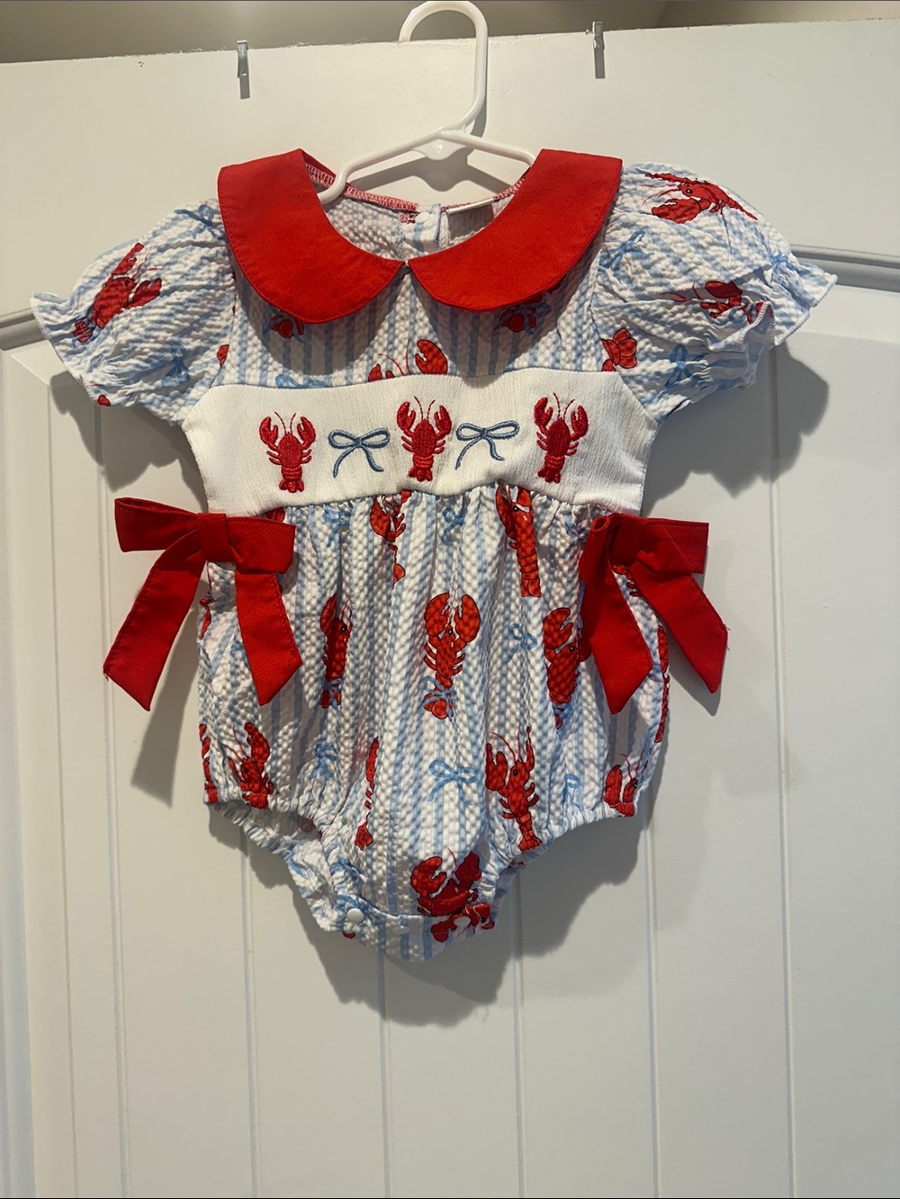 NWOT Red Lobster Smocked Baby One-Piece with Red Collar